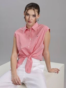 Tommy Hilfiger - Striped Relaxed-Fit Cotton Shirt Pink