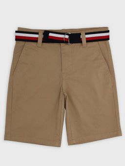Tommy Hilfiger - Boys Brown Solid Shorts with Belt Brown