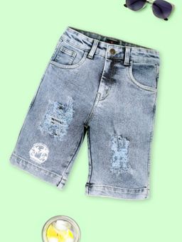 KiddoPanti - Boys Denim Tropical Paradise Distress Shorts Light Acid Wash Blue