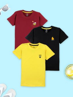 KiddoPanti - Boys Cotton Half Sleeves T-shirt Maroon/Yellow/Black (Pack of 3)