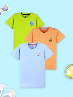 KiddoPanti - Boys Cotton Half Sleeves T-shirt Neon Green/Blue/Orange (Pack of 3)