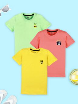 KiddoPanti - Boys Cotton Half Sleeves T-shirt Yellow/Coral/Green (Pack of 3)