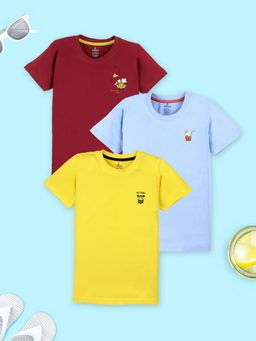 KiddoPanti - Boys Cotton Half Sleeves T-shirt Yellow/Maroon/Blue (Pack of 3)