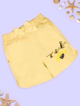 KiddoPanti - Girls Cotton Surf Up Text Printed Hot Shorts With Bow Yellow