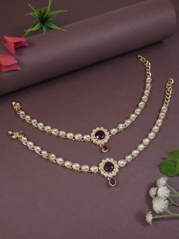 I Jewels - Gold Plated Traditional Kundan Payal Anklets Jewellery for Women