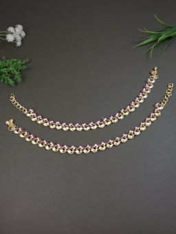 I Jewels - Gold Plated Traditional Kundan Stone Payal Anklets for Women