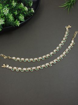 I Jewels - Gold Plated Traditional Kundan Stone Payal Anklets for Women