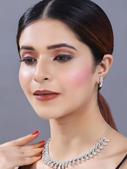 I Jewels - Silver Plated Cubic Zirconia American Diamond Necklace and Earrings Jewellery Set for Women