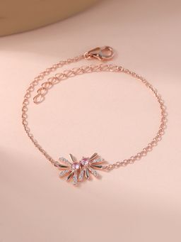Ornate Jewels - 925 Silver 18K Rose Gold Pink American Diamond Adjustable Bracelet for Women & Girls