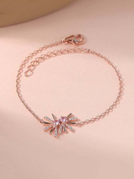 Ornate Jewels 925 Silver 18K Rose Gold Pink American Diamond Adjustable Bracelet for Women & Girls