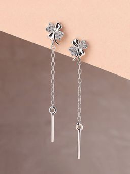 Ornate Jewels - 925 Silver Rhodium Plating Round American Diamond Dangle Earring for Women & Girls