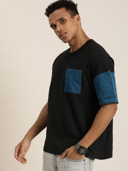 DILLINGER - Black Textured Oversized Drop Shoulder T-shirt