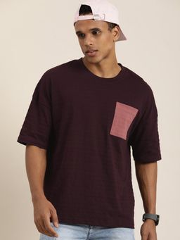 DILLINGER - Purple Textured Oversized Drop Shoulder T-shirt