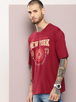 DILLINGER - Maroon Graphic Oversized T-shirt