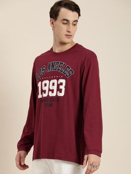 DILLINGER - Maroon Typographic Oversized T-Shirt