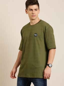 Difference of Opinion - Olive Self-Design Oversized T-Shirt