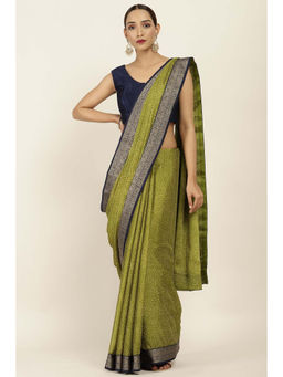 Soch - Green Poly Georgette Ethnic Motifs Printed Saree with Unstitched