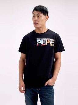 Pepe Jeans - Men Black Back Printed Half Sleeves T-Shirt