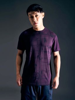 Pepe Jeans - Men Purple Geometric Print Half Sleeves Stetch T-Shirt