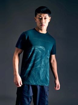 Pepe Jeans - Men Blue Geometric Print Half Sleeves Stretch T-Shirt