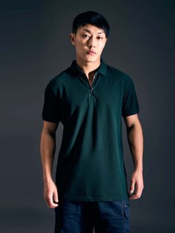 Pepe Jeans - Men Green Half Sleeves Zipper Stretch Polo T-Shirt