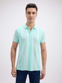 Pepe Jeans - Men Green Vertical Stripe Half Sleeves Polo T-Shirt