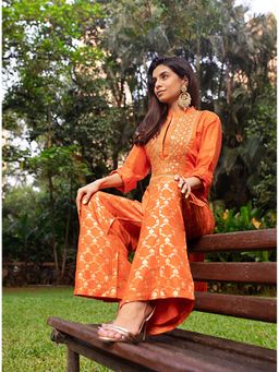 Gopi Vaid - Prerna Mehra In Marigold Brocade Shirt Pant Set