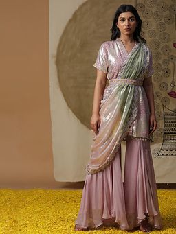 Arpita Sulakshana - Dusty Pink Kurta with Palazzo, Belt and Dupatta