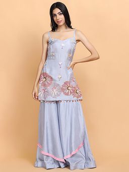 Arpita Sulakshana - Ice Blue Silk Kurti, Gararar, Dupatta