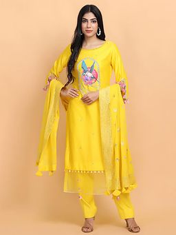Arpita Sulakshana - Parrot Chanderi Kurta And Pants With Dupatta