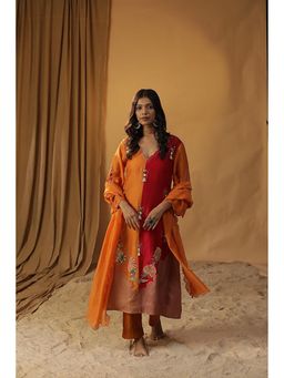Arpita Sulakshana - Orange Hand painted Chanderi Silk Suit Set