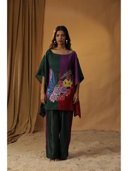 Arpita Sulakshana - Green Butterfly Block Print Kaftan Top With Pant