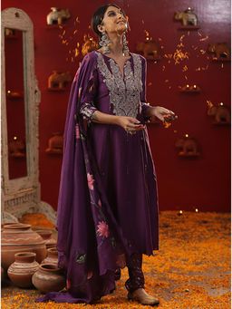 Arpita Sulakshana - Floral Hand painted Shringar Purple Kurta With Churidar And Dupatta