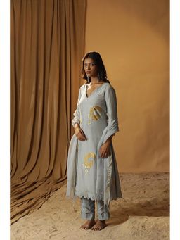 Arpita Sulakshana - Ice Blue Foil Painted Kurta And Pants With Dupatta Suit Set