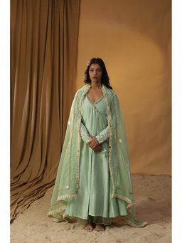 Arpita Sulakshana - Pista Green Angrakha Kurta And Pant With Dupatta