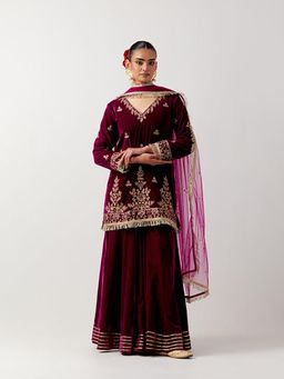 Priya Chaudhary - Pink Silk Velvet Kurta With Sharara