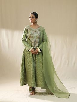 Arpita Sulakshana - Pista Green Kasturi Anarkali Kurta And Pant With Dupatta Set