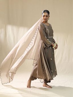 Arpita Sulakshana - Mocha A Line Kurta And Pant With Dupatta
