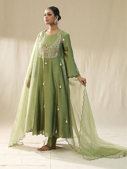 Arpita Sulakshana - Pista Green A Line Kurta And Pant With Dupatta Set