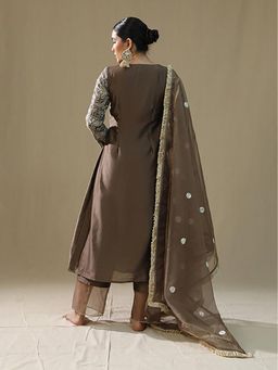 Arpita Sulakshana - Mocha Angrakha Kurta With Palazzos And Dupatta