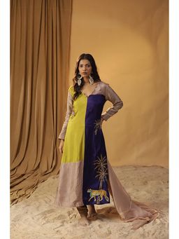 Arpita Sulakshana - Blue Block Print Leopard Scarf Kurta And Pants With Dupatta