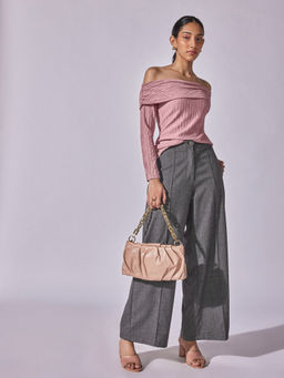 The Label Life - Women Pink Knit Off Shoulder Top