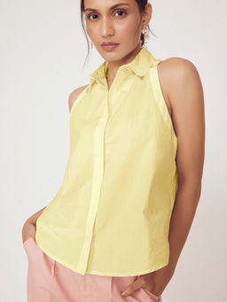 The Label Life - Women Lime Yellow Pin Collar Sleeveless Shirt