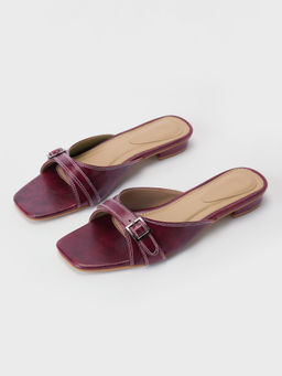 Twenty Dresses by Nykaa Fashion - Maroon Square Toe Belt Detail Sandal For Women