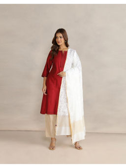 Fabindia - White Cotton Silk Blend Chikankari Dupatta