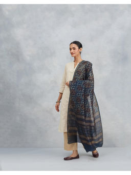 Fabindia - Indigo Cotton Silk Blend Dabu Printed Dupatta