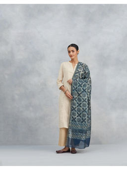 Fabindia - Indigo Cotton Silk Blend Dabu Printed Dupatta