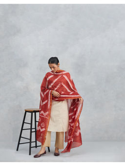 Fabindia - Red Cotton Silk Blend Tie and Dye Dupatta