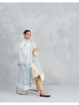 Fabindia - White Cotton Silk Hand Block Printed Dupatta