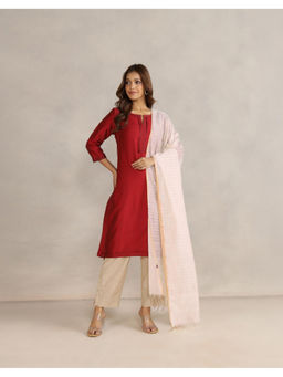 Fabindia - Off White Cotton Silk Blend Hand Woven Dupatta